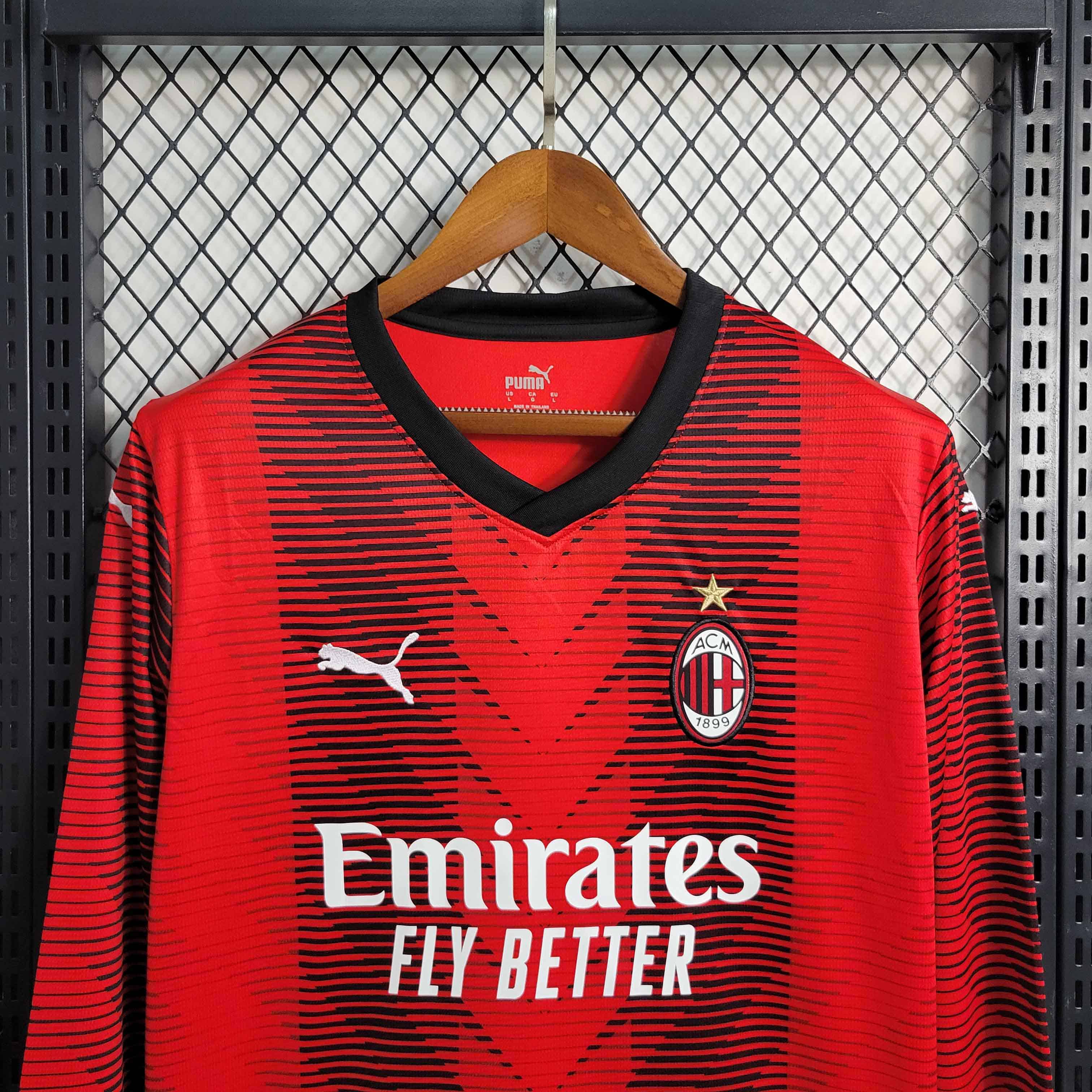 Camisa Milan Home Manga Longa 23/24 - Versão Torcedor